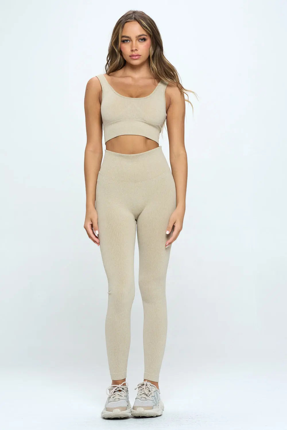 2 Piece Seamless Ribbed Long Sleeve Set Apricot Andromeda