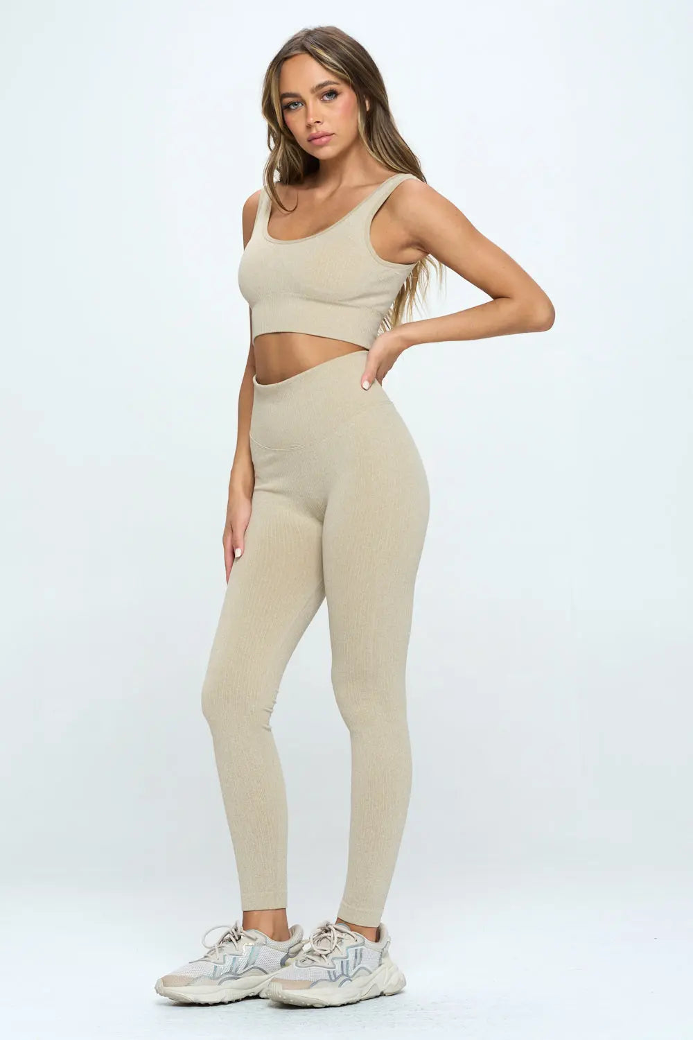 2 Piece Seamless Ribbed Long Sleeve Set Apricot Andromeda