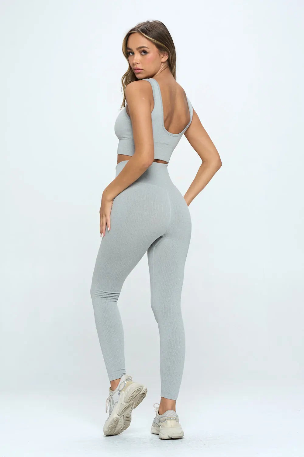 2 Piece Seamless Ribbed Long Sleeve Set Apricot Andromeda