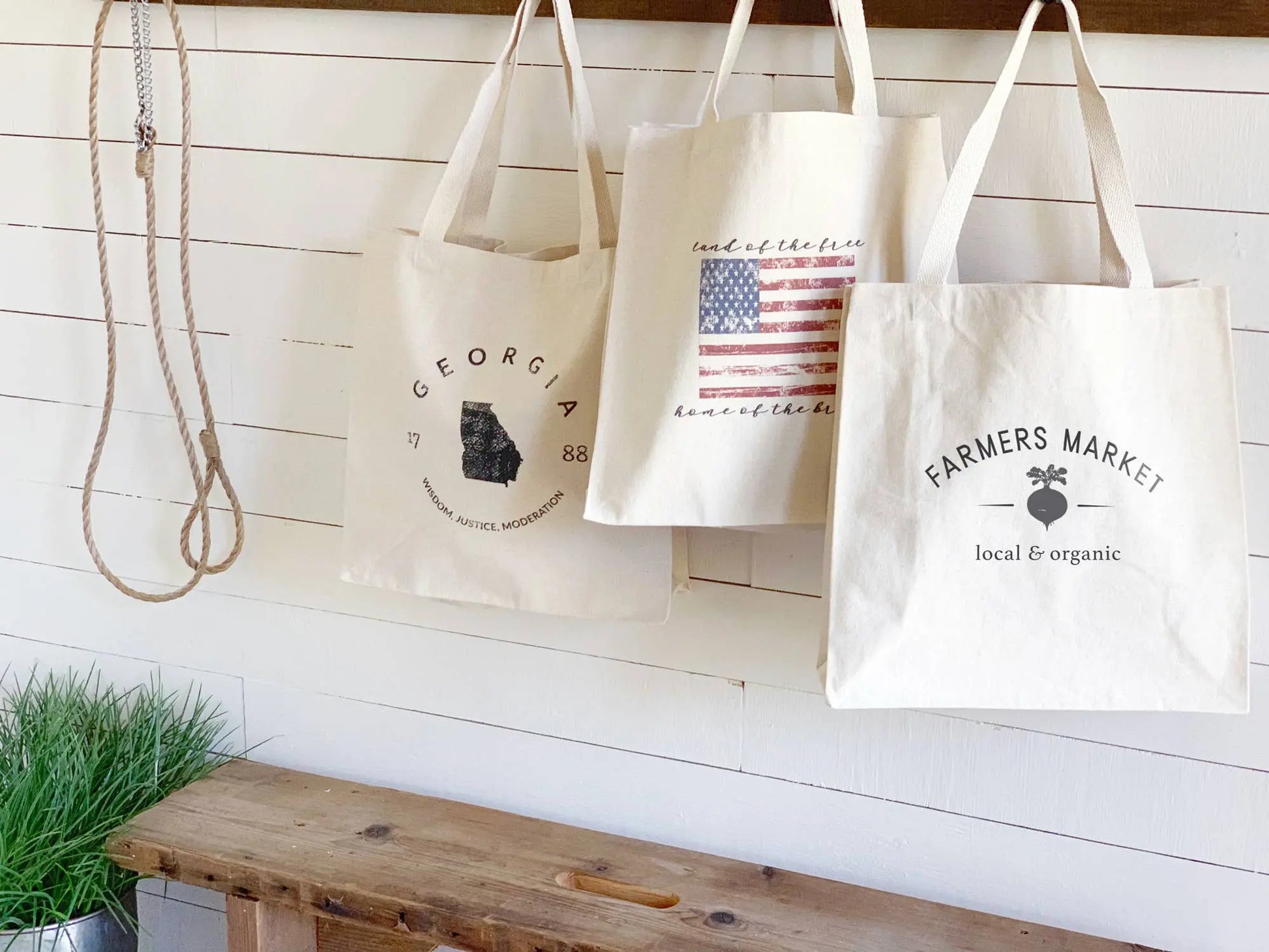 American Flag - Canvas Tote Bag White Helen