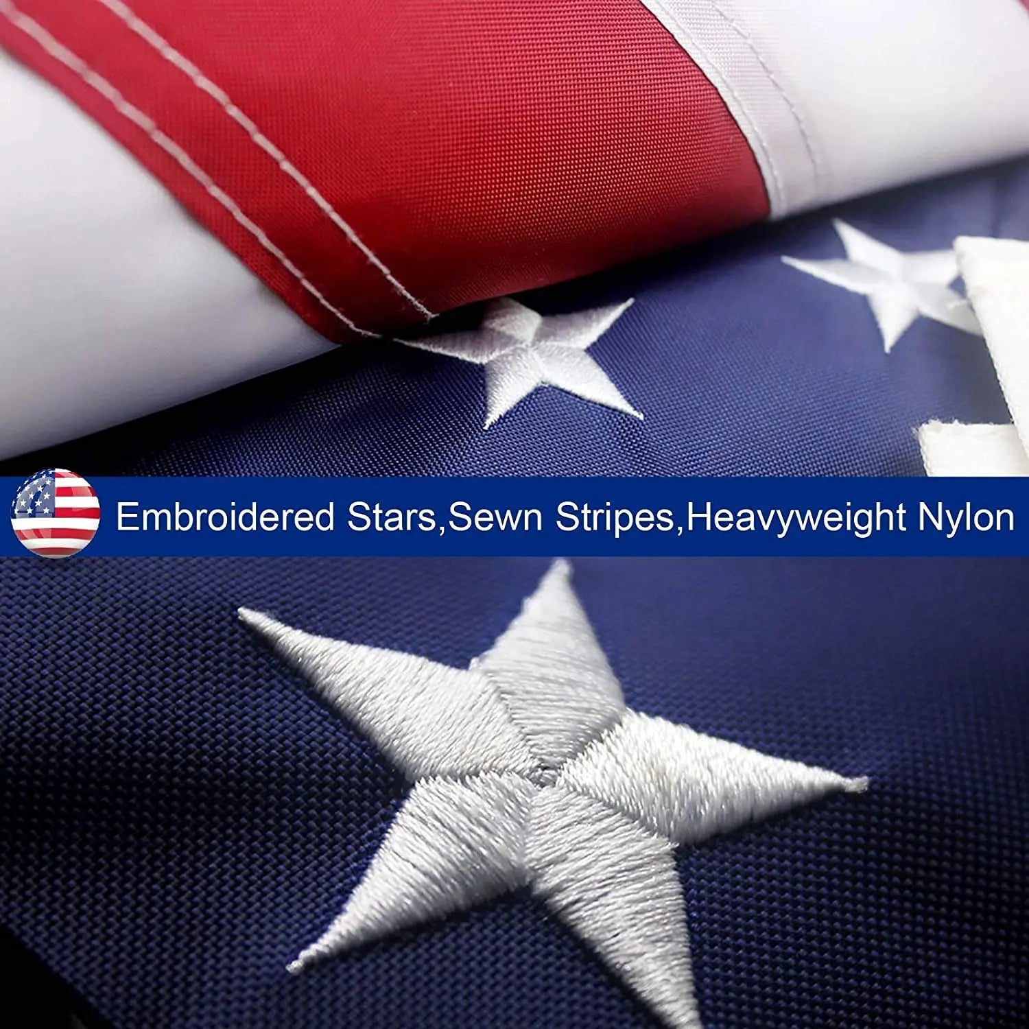 American Flag Outdoor Heavy Duty Embroidered Stars USA Flag White Leto