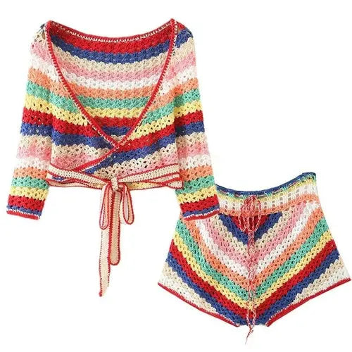 BOHO Hand Crochet Cardigan & Short Set Silver Sam