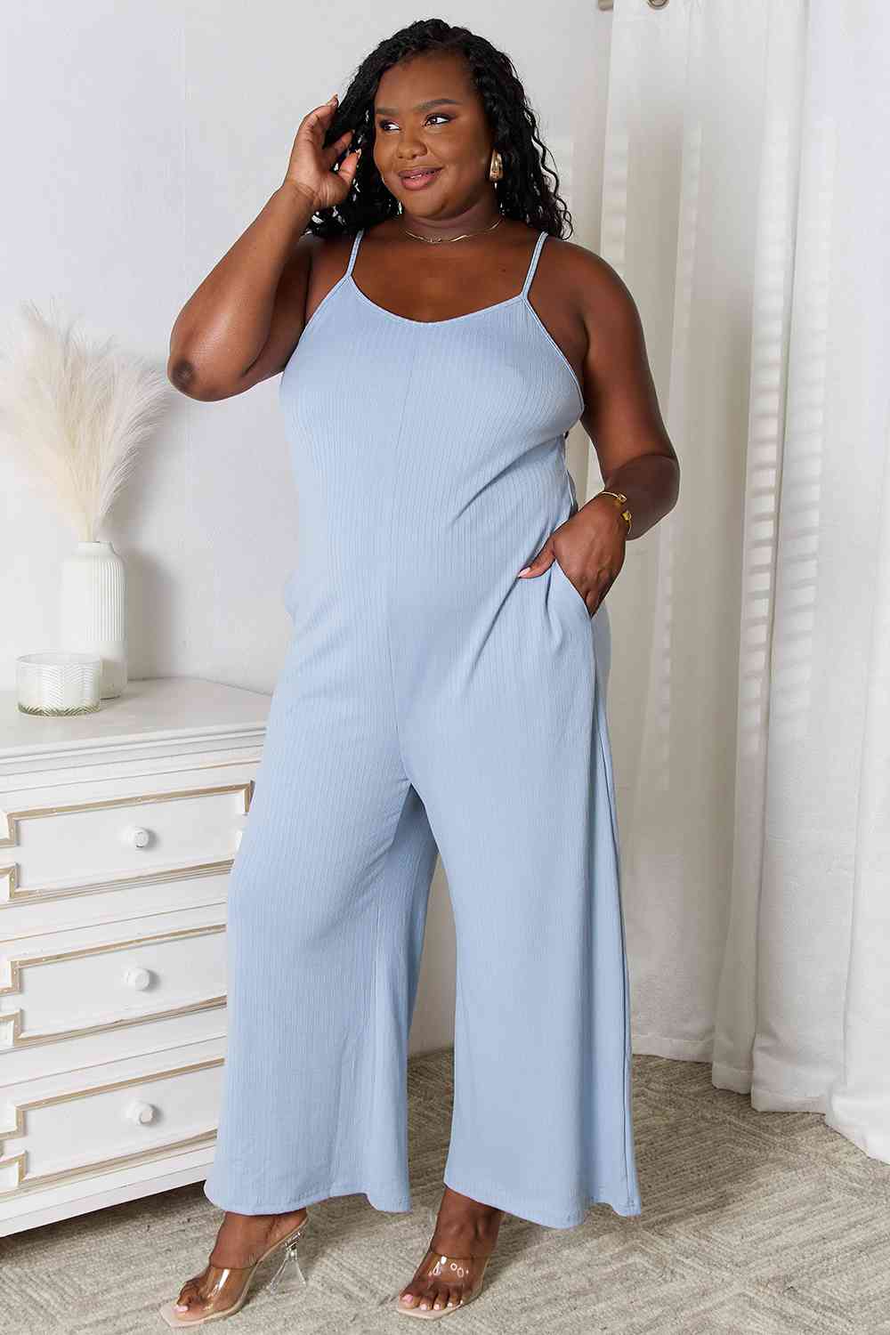 Basic Bae Full Size Spaghetti Strap V-Neck Jumpsuit - Nestled Hill