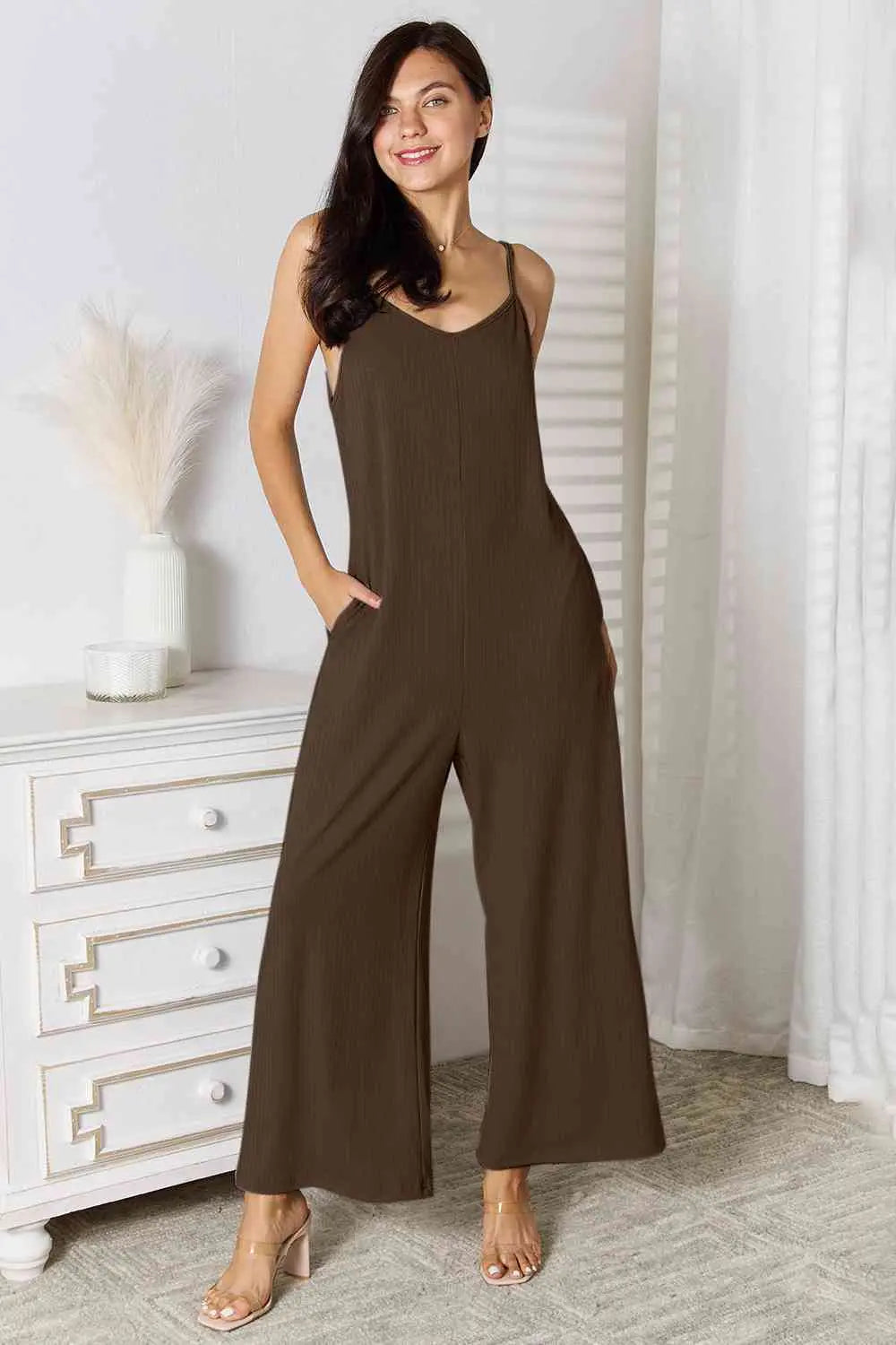 Basic Bae Full Size Spaghetti Strap V-Neck Jumpsuit - Nestled Hill