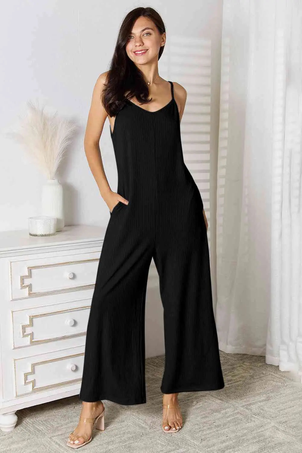 Basic Bae Full Size Spaghetti Strap V-Neck Jumpsuit - Nestled Hill