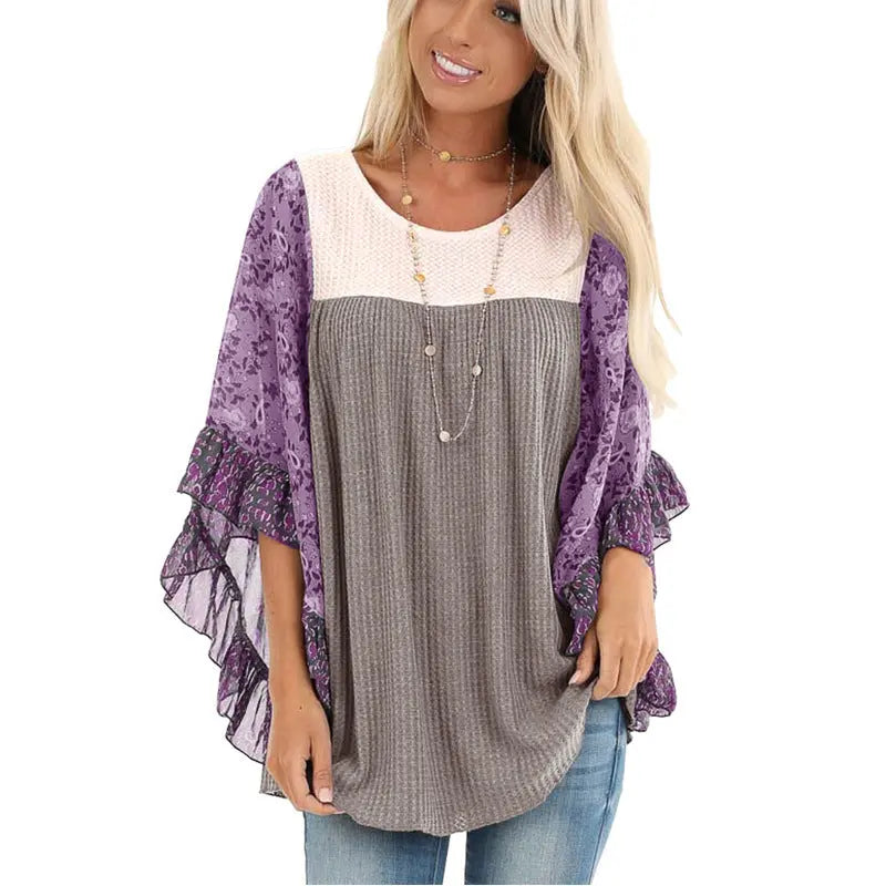 Batwing Sleeve Boho Waffle Top Silver Sam