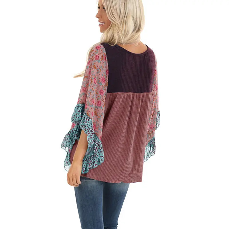 Batwing Sleeve Boho Waffle Top Silver Sam