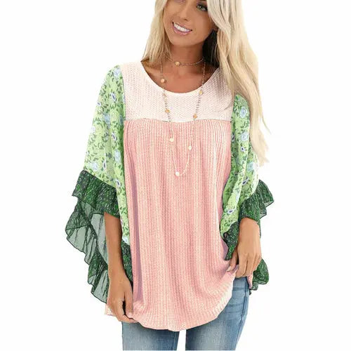 Batwing Sleeve Boho Waffle Top Silver Sam