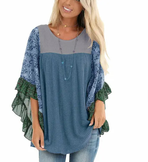 Batwing Sleeve Boho Waffle Top Silver Sam