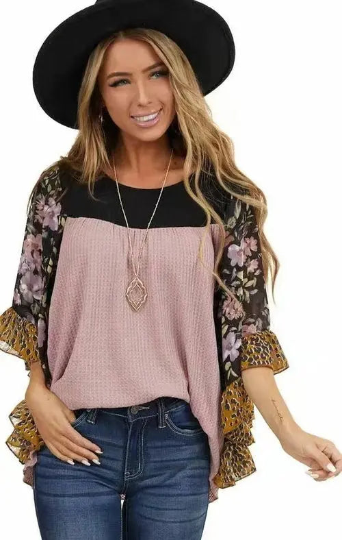 Batwing Sleeve Boho Waffle Top Silver Sam