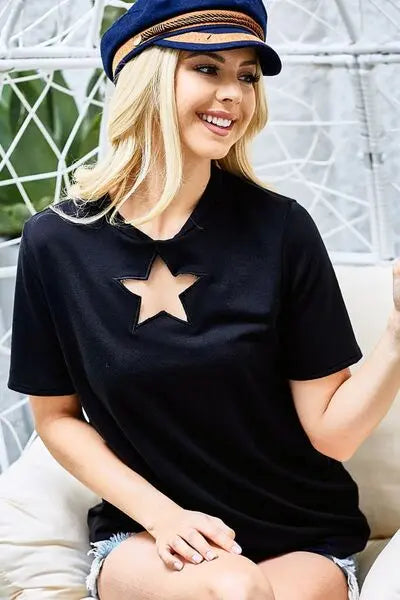 BiBi Star Cutout Short Sleeve T-Shirt Red Styx