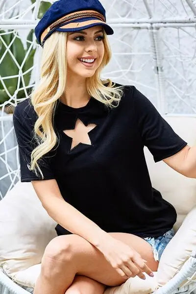 BiBi Star Cutout Short Sleeve T-Shirt Red Styx