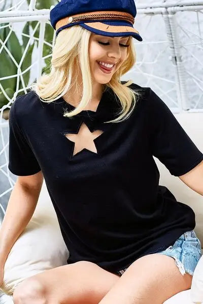 BiBi Star Cutout Short Sleeve T-Shirt Red Styx