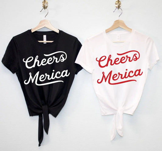 CHEERS MERICA Crop Top Shirt with front tie - Nestled Hill