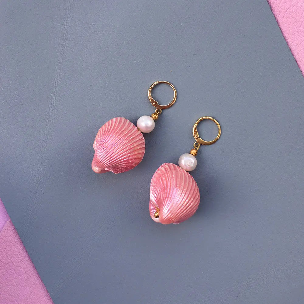 Candy Shell Pearl Earrings Yellow Athena