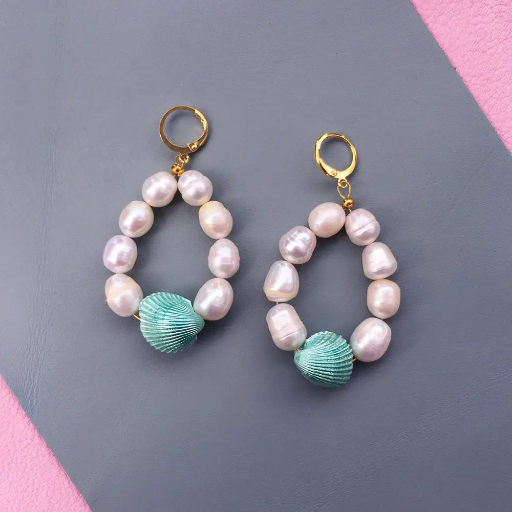 Candy Shell Pearl Earrings Yellow Athena