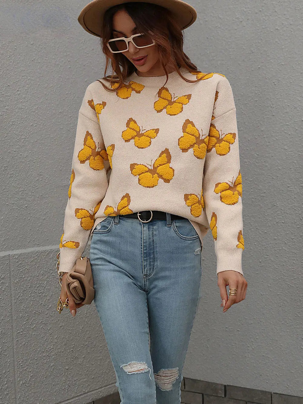 Cartoon Butterflies Knitted Crewneck Silver Sam