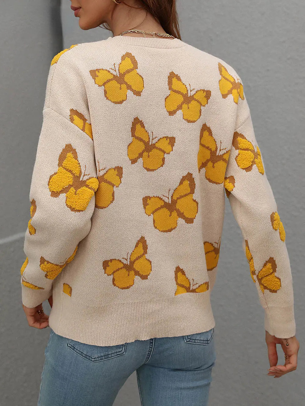 Cartoon Butterflies Knitted Crewneck Silver Sam