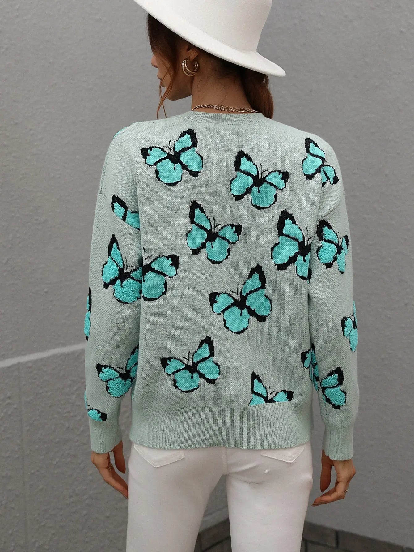 Cartoon Butterflies Knitted Crewneck Silver Sam