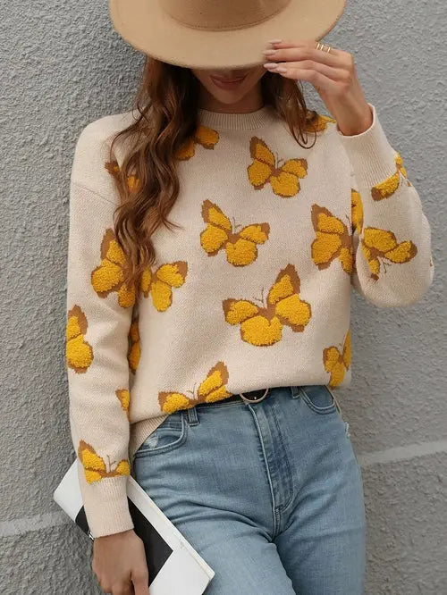 Cartoon Butterflies Knitted Crewneck Silver Sam