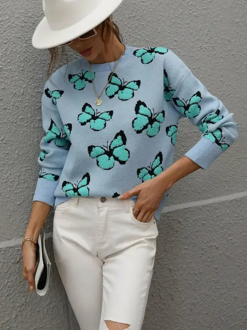 Cartoon Butterflies Knitted Crewneck Silver Sam