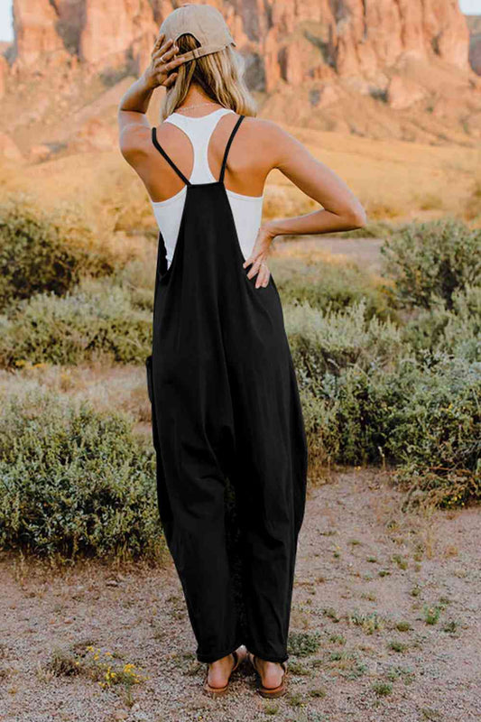 Double Take  V-Neck Sleeveless Jumpsuit with Pocket Red Styx