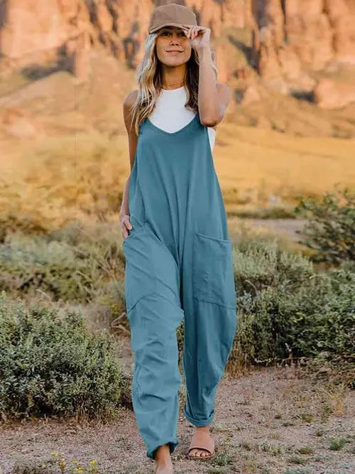 Double Take  V-Neck Sleeveless Jumpsuit with Pocket Red Styx