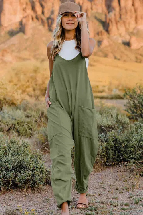 Double Take  V-Neck Sleeveless Jumpsuit with Pocket Red Styx