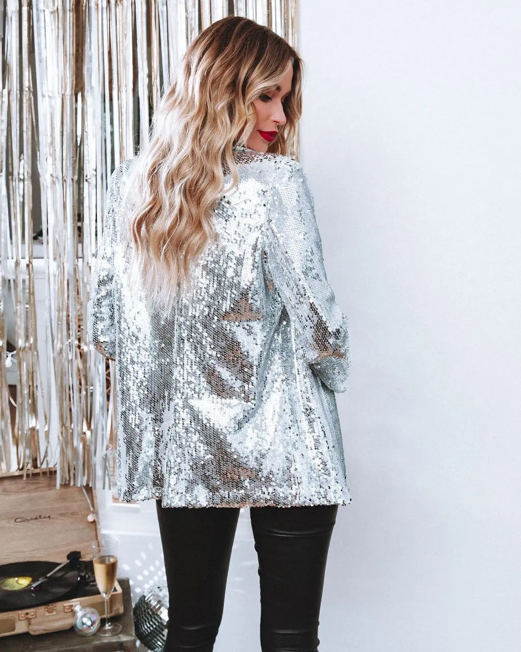 Fashionable Sequin Lapel Casual Blazer Jacket for Women - Nestled Hill