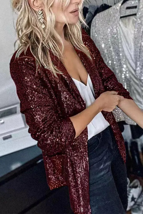 Fashionable Sequin Lapel Casual Blazer Jacket for Women - Nestled Hill