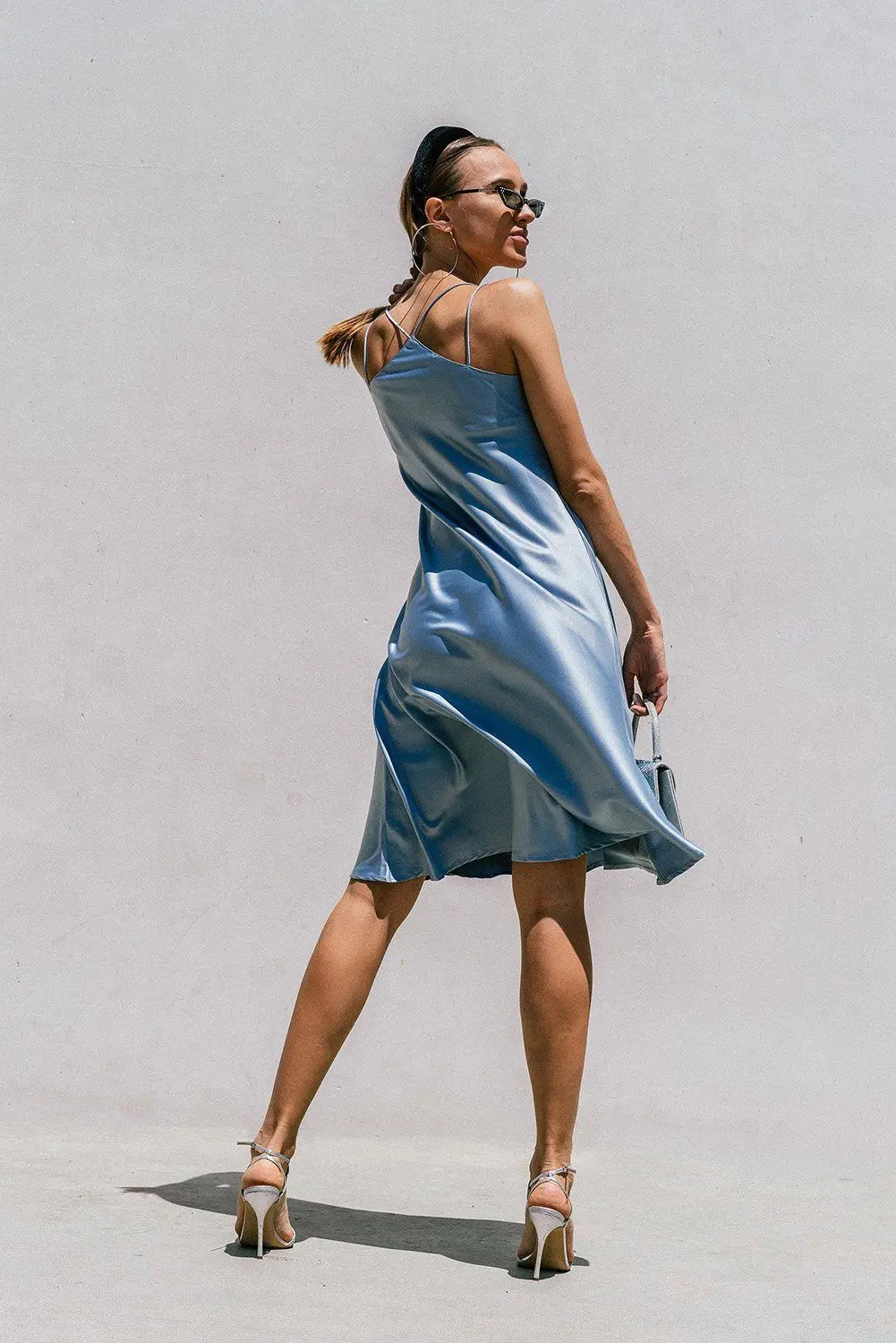 Florida Minimal Satin Slip Dress Azure Thanatos