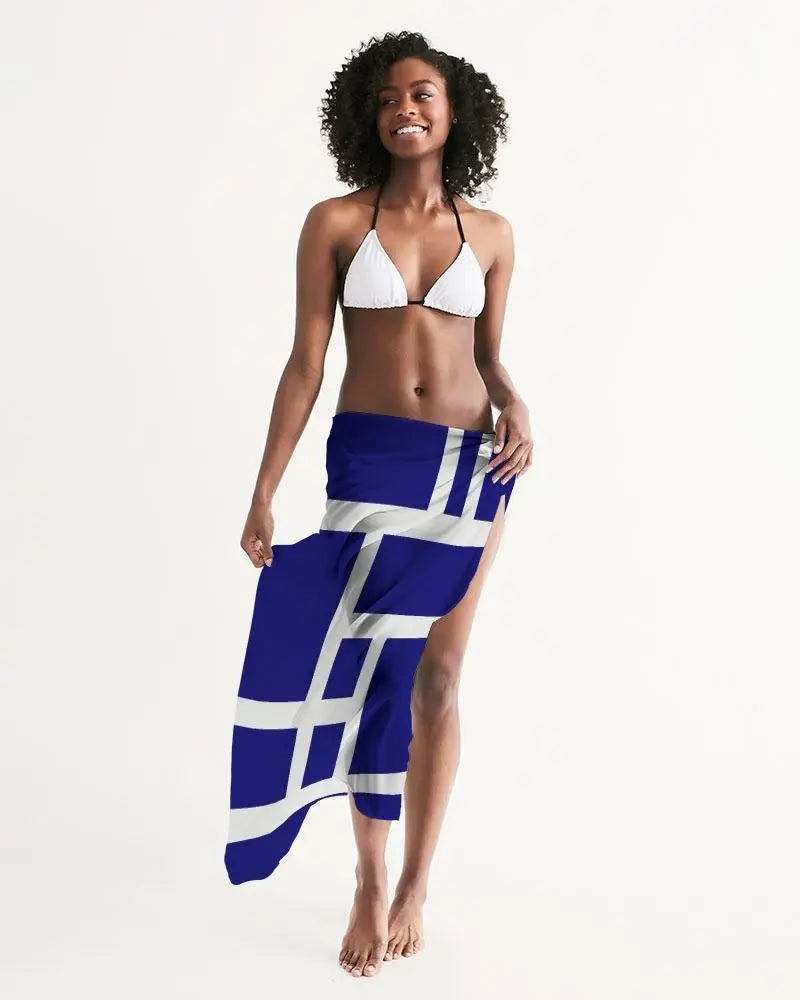 Sheer Sarong Swimsuit Cover Up Wrap / Geometric Dark Blue And White - Nestled Hill