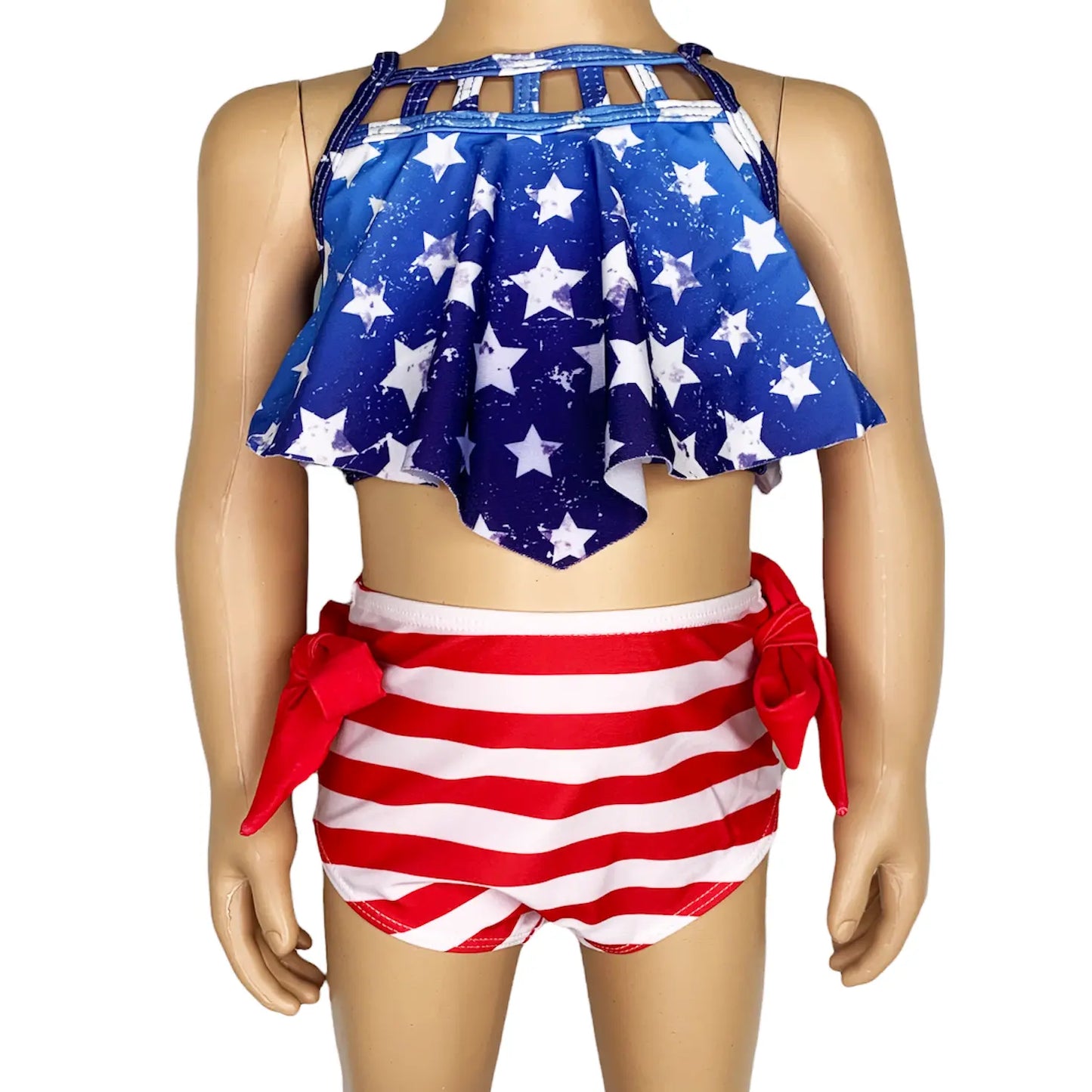 Girls 2 pc Patriotic Red White Blue Stars Stripes Tankini Swimsuit 4th Black Simba