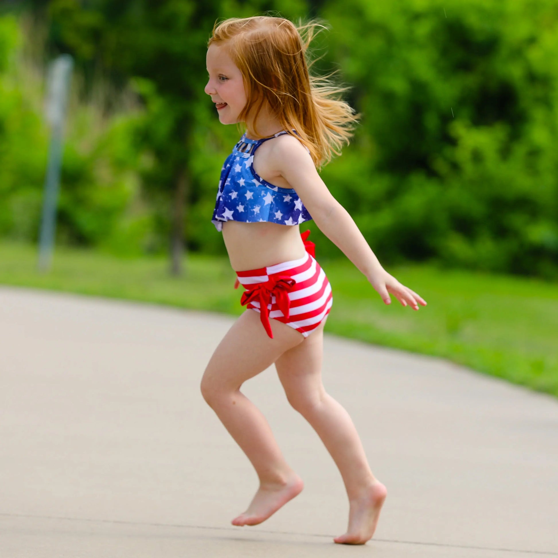 Girls 2 pc Patriotic Red White Blue Stars Stripes Tankini Swimsuit 4th Black Simba