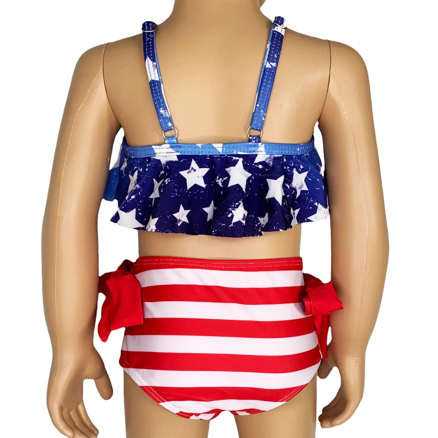 Girls 2 pc Patriotic Red White Blue Stars Stripes Tankini Swimsuit 4th Black Simba