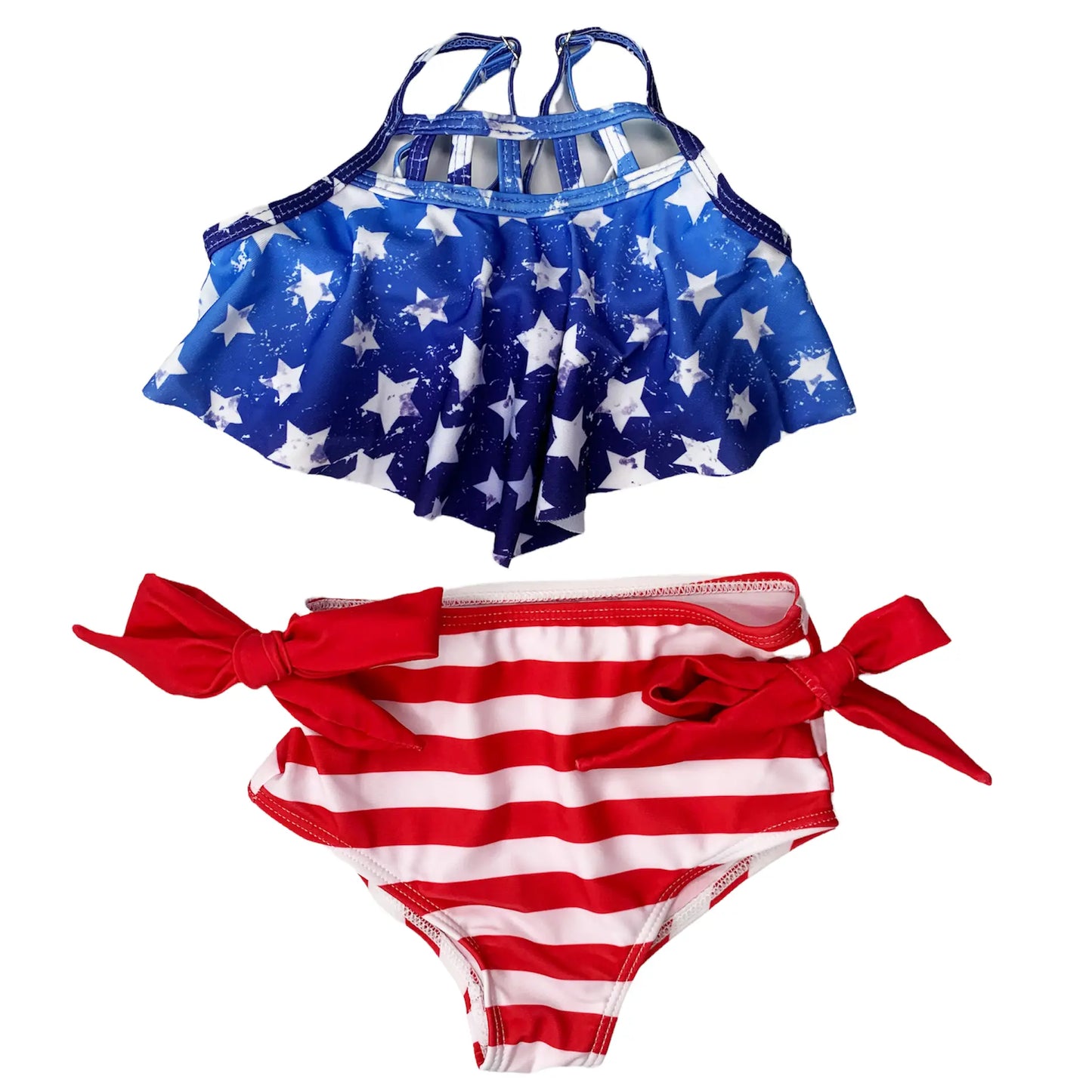 Girls 2 pc Patriotic Red White Blue Stars Stripes Tankini Swimsuit 4th Black Simba