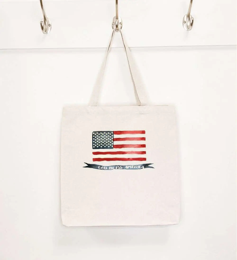 God Bless America Flag - Canvas Tote Bag White Helen