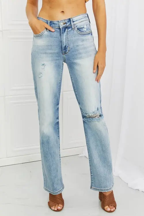 Judy Blue Natalie Full Size Distressed Straight Leg Jeans - Nestled Hill