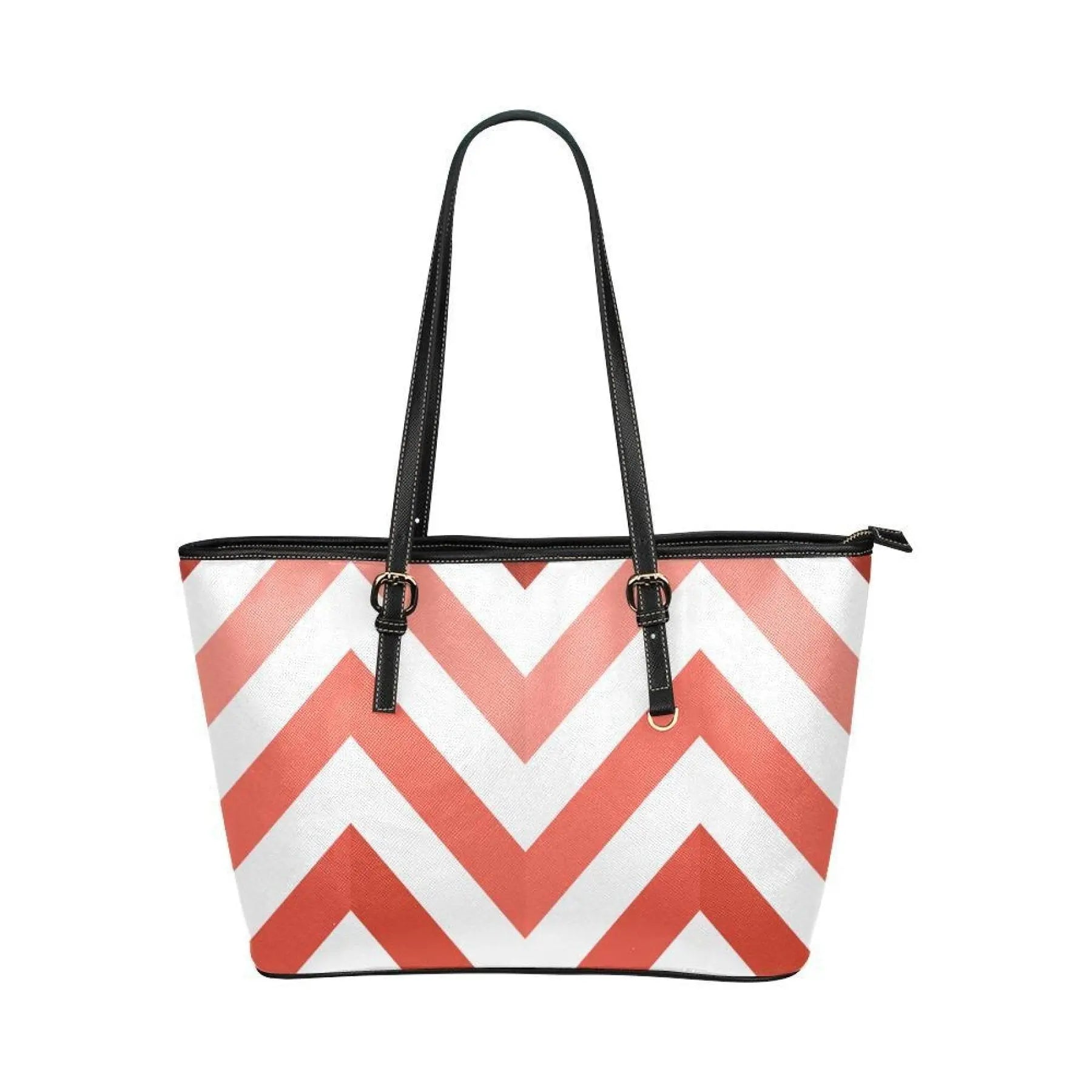 Large Leather Tote Shoulder Bag - Red And White Herringbone Pattern Grey Coco