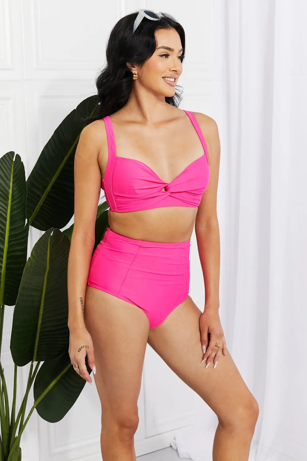 Marina West Swim Take A Dip Twist High-Rise Bikini in Pink - Nestled Hill