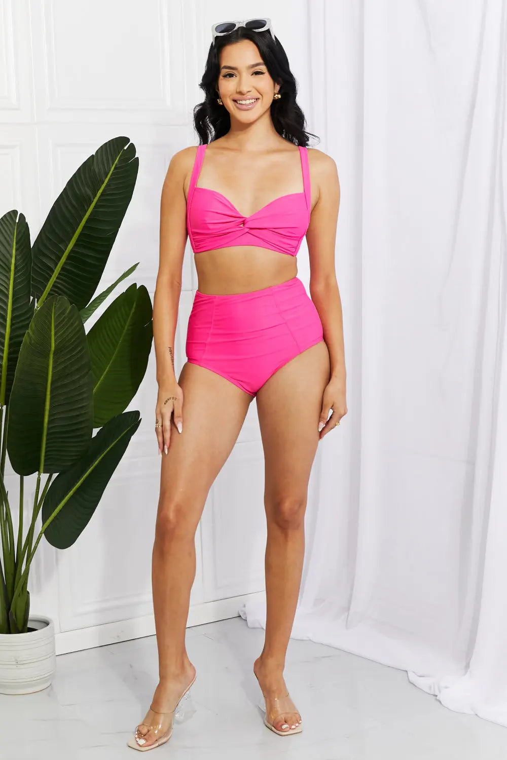 Marina West Swim Take A Dip Twist High-Rise Bikini in Pink - Nestled Hill