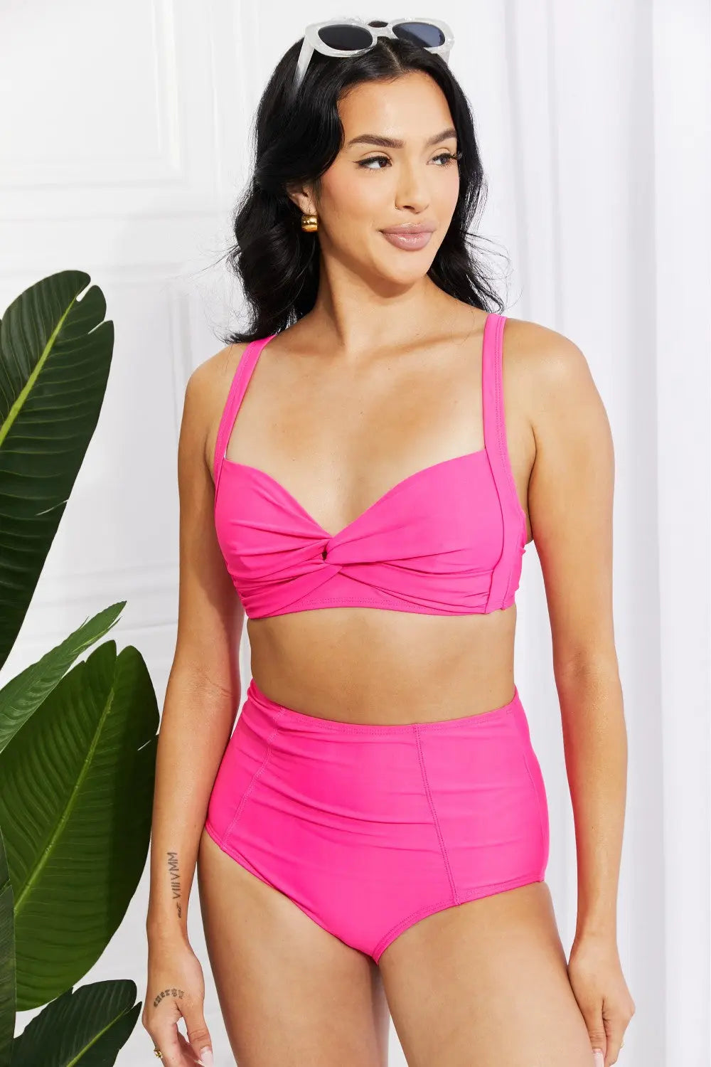 Marina West Swim Take A Dip Twist High-Rise Bikini in Pink - Nestled Hill