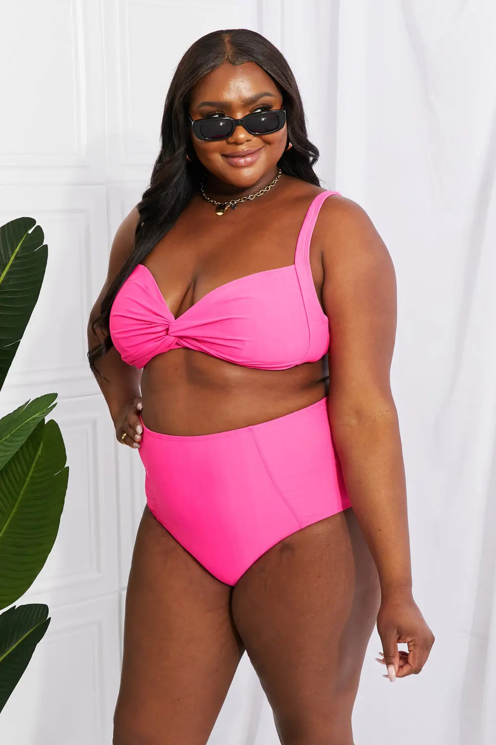 Marina West Swim Take A Dip Twist High-Rise Bikini in Pink - Nestled Hill