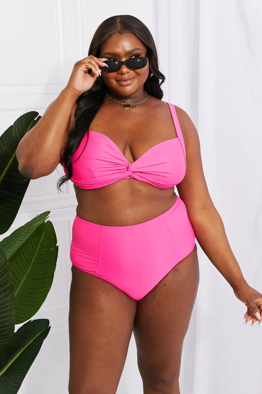 Marina West Swim Take A Dip Twist High-Rise Bikini in Pink - Nestled Hill