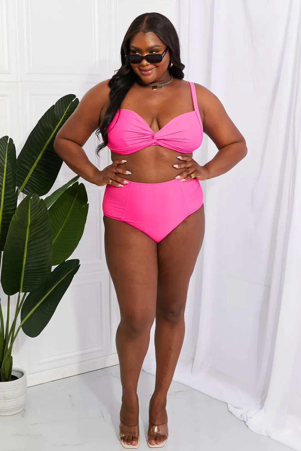 Marina West Swim Take A Dip Twist High-Rise Bikini in Pink - Nestled Hill