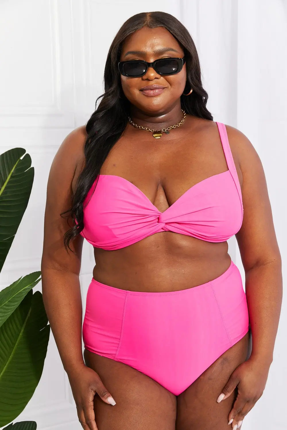 Marina West Swim Take A Dip Twist High-Rise Bikini in Pink - Nestled Hill