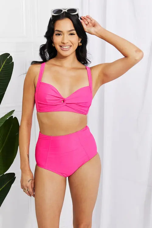 Marina West Swim Take A Dip Twist High-Rise Bikini in Pink - Nestled Hill