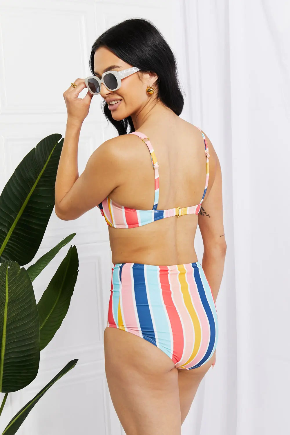 Marina West Swim Take A Dip Twist High-Rise Bikini in Stripe - Nestled Hill