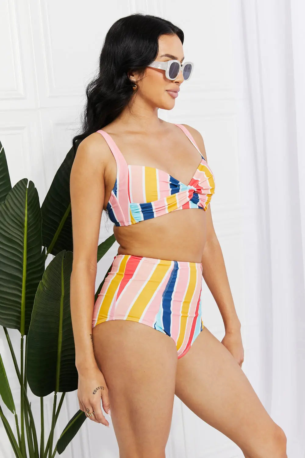 Marina West Swim Take A Dip Twist High-Rise Bikini in Stripe - Nestled Hill