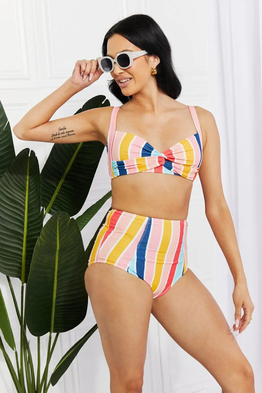 Marina West Swim Take A Dip Twist High-Rise Bikini in Stripe - Nestled Hill